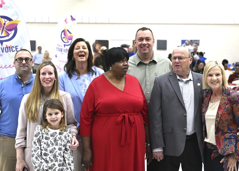 Gathered at the event are in back (l-r) Dr. Paul Sierzenski, Beebe Healthcare senior vice president; Rep. Valerie Jones Giltner, R-Georgetown; and Sen. Brian Pettyjohn, R-Georgetown. In front are State Treasurer Colleen Davis with her daughter; Bernice Edwards, First State Community Action Agency executive director; Georgetown Mayor Bill West; and Lt. Gov. Bethany Hall-Long.
